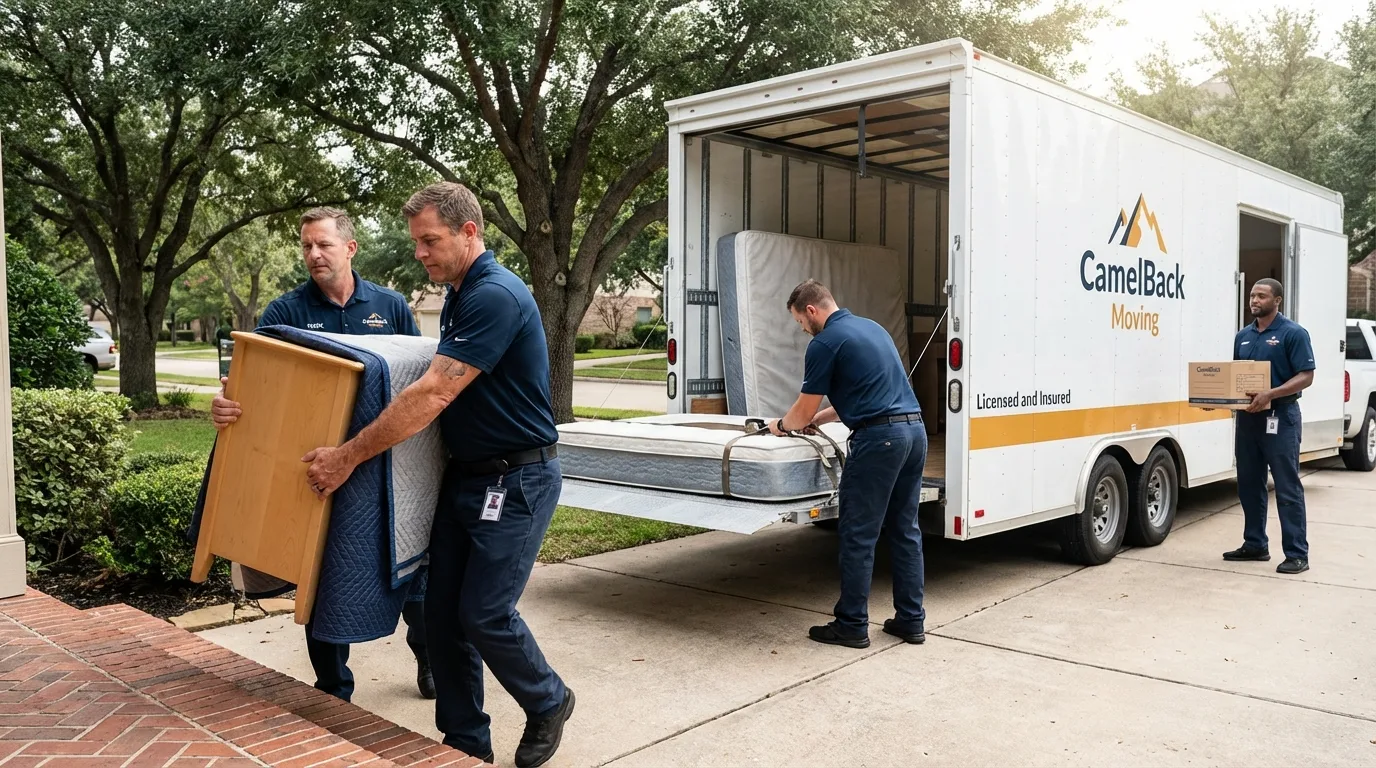 Crew loading residential truck for cross-state move from Argos, IN