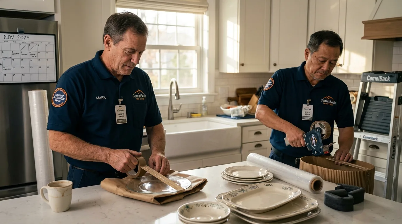 Professional crew packing kitchen dishware in Argos, IN